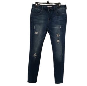 SO Women's Dark Blue Distressed Skinny Jeans